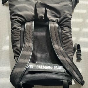 Balmain Backpack Logo - Print Polyester Leather cotton